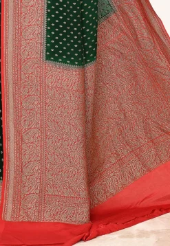 Banarasi Pure Crepe Silk Saree in Dark Green
