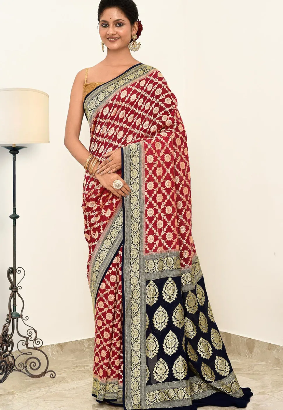 Banarasi Pure Crepe Silk Saree in Red