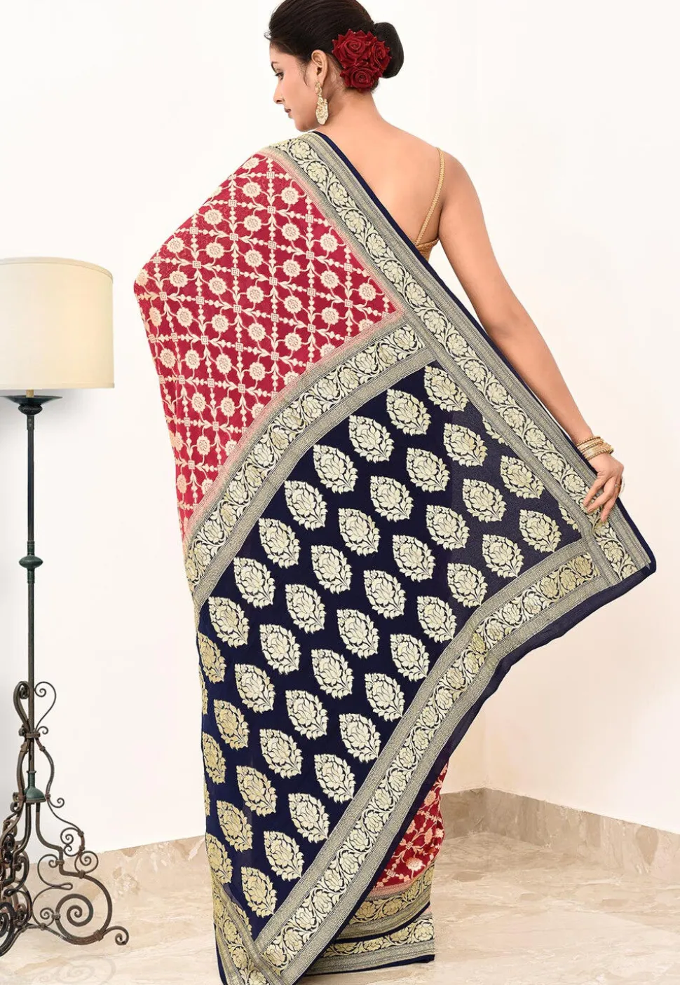 Banarasi Pure Crepe Silk Saree in Red