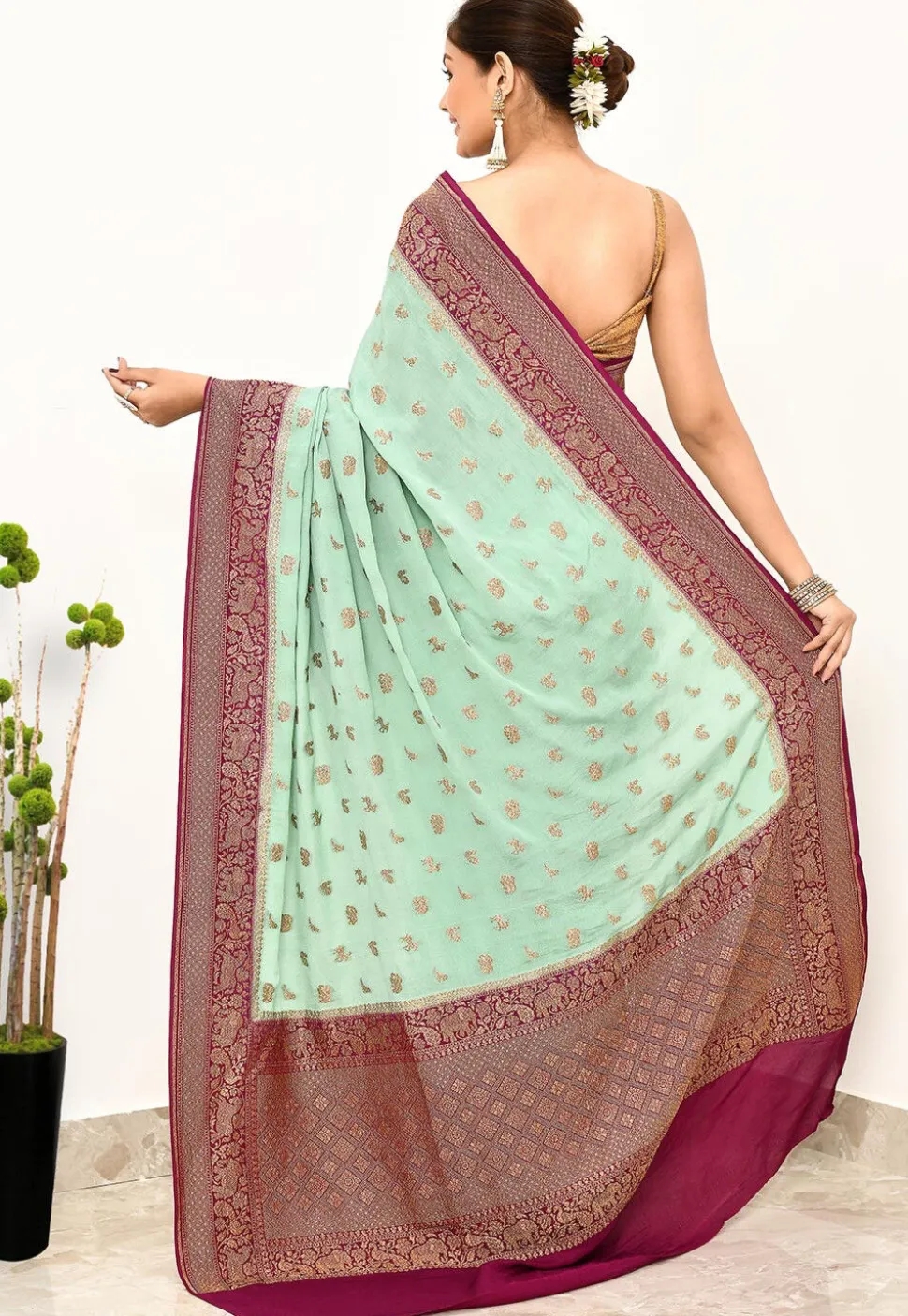 Banarasi Pure Crepe Silk Saree in Sky Blue