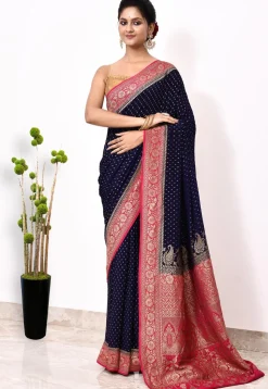 Banarasi Pure Crepe Silk Saree in Navy Blue
