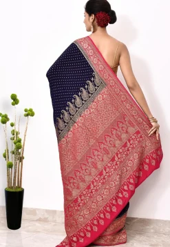 Banarasi Pure Crepe Silk Saree in Navy Blue