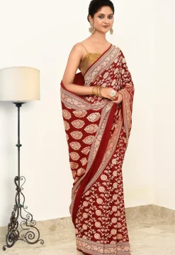 Banarasi Pure Crepe Silk Saree in Maroon
