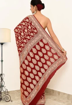 Banarasi Pure Crepe Silk Saree in Maroon