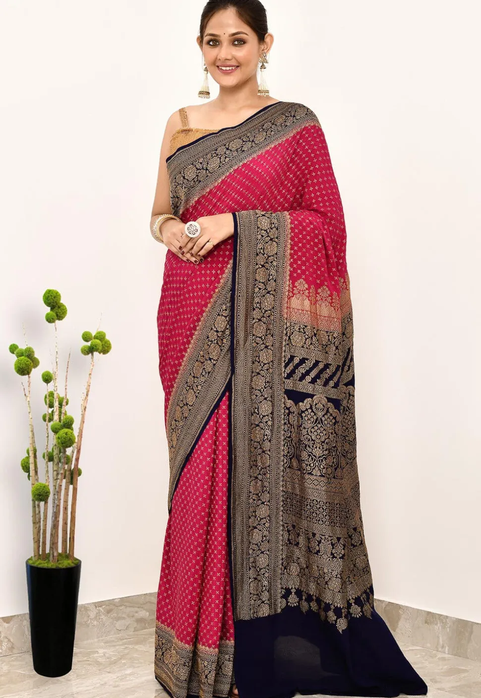 Banarasi Pure Crepe Silk Saree in Pink