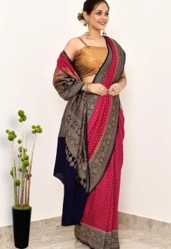 Banarasi Pure Crepe Silk Saree in Pink