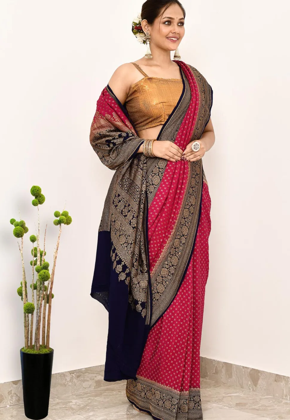 Banarasi Pure Crepe Silk Saree in Pink