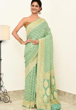 Banarasi Pure Crepe Silk Saree in Sea Green