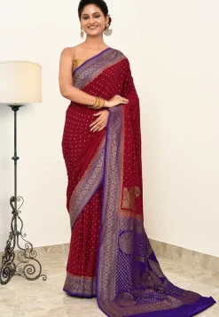 Banarasi Pure Crepe Silk Saree in Magenta