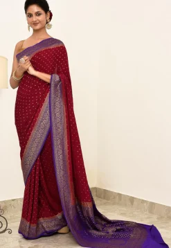 Banarasi Pure Crepe Silk Saree in Magenta