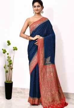 Banarasi Pure Crepe Silk Saree in Dark Blue