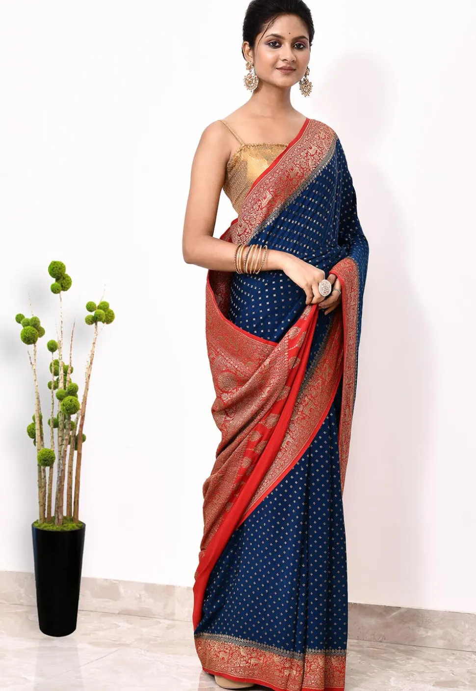 Banarasi Pure Crepe Silk Saree in Dark Blue