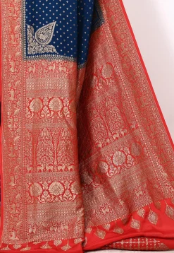 Banarasi Pure Crepe Silk Saree in Dark Blue