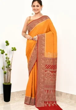 Banarasi Pure Crepe Silk Saree in Mustard