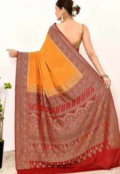 Banarasi Pure Crepe Silk Saree in Mustard