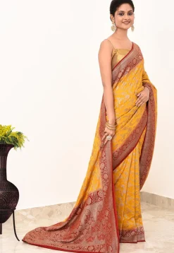 Banarasi Pure Crepe Silk Saree in Yellow