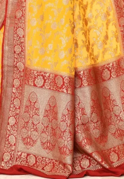 Banarasi Pure Crepe Silk Saree in Yellow