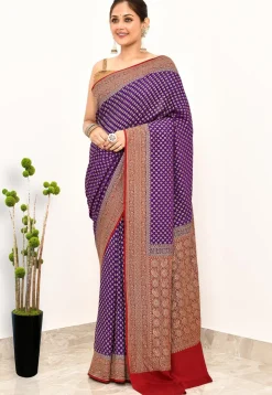 Banarasi Pure Crepe Silk Saree in Violet