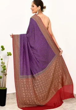 Banarasi Pure Crepe Silk Saree in Violet