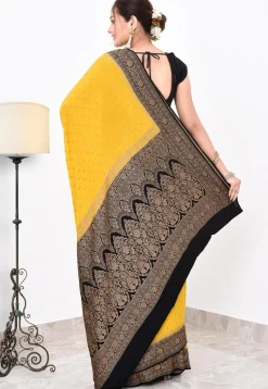 Banarasi Pure Crepe Silk Saree in Mustard