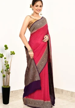 Banarasi Pure Crepe Silk Saree in Pink
