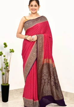 Banarasi Pure Crepe Silk Saree in Pink