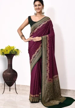Banarasi Pure Crepe Silk Saree in Magenta