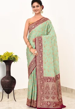 Banarasi Pure Crepe Silk Saree in Pastel Green