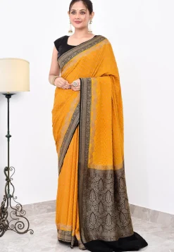 Banarasi Pure Crepe Silk Saree in Mustard