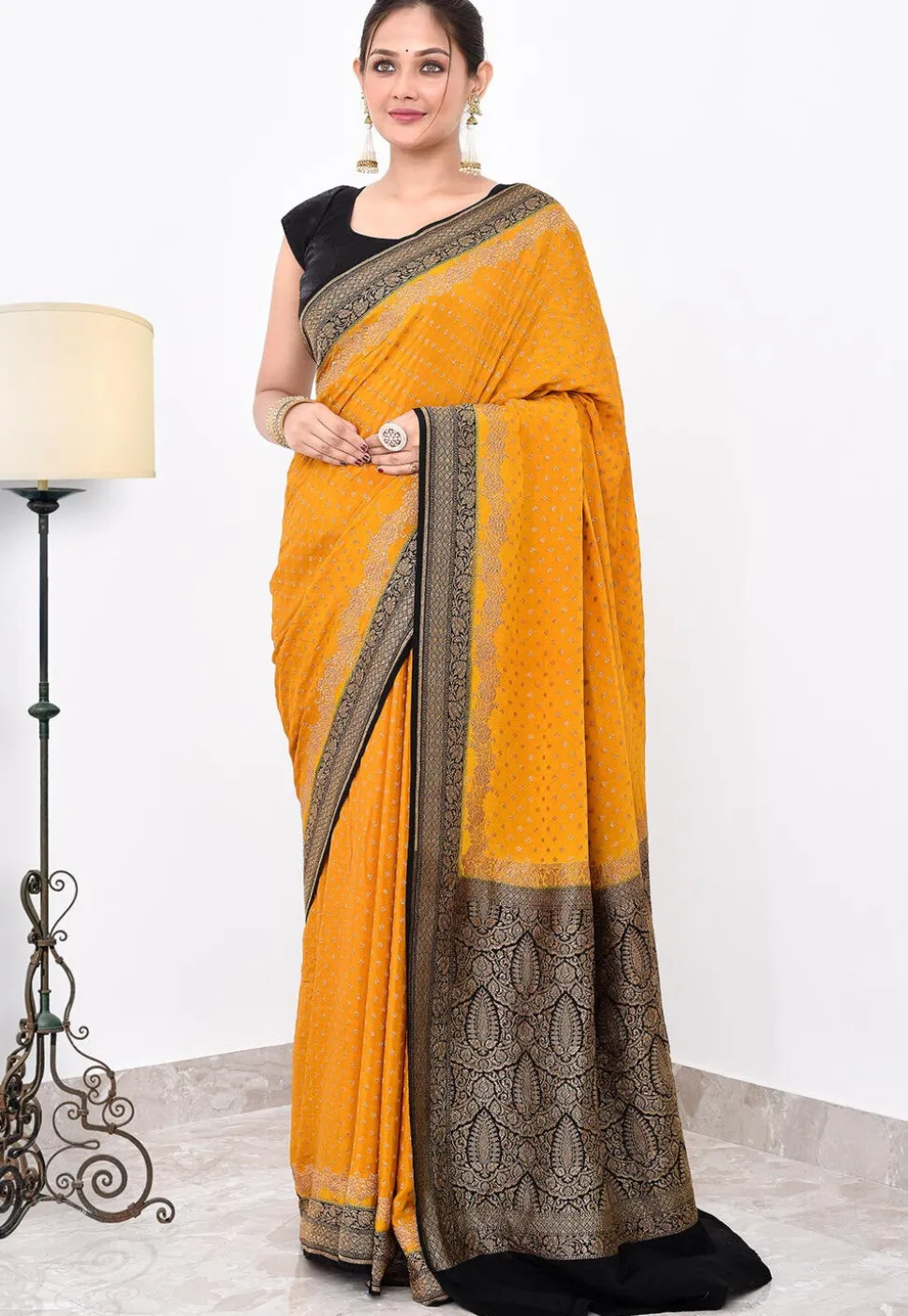 Banarasi Pure Crepe Silk Saree in Mustard