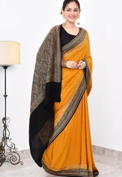 Banarasi Pure Crepe Silk Saree in Mustard