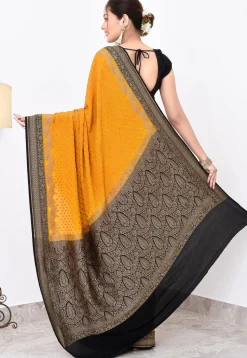 Banarasi Pure Crepe Silk Saree in Mustard
