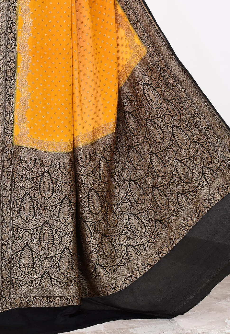 Banarasi Pure Crepe Silk Saree in Mustard