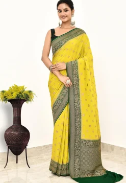 Banarasi Pure Crepe Silk Saree in Yellow