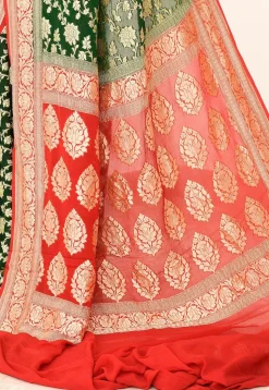 Banarasi Pure Crepe Silk Saree in Dark Green