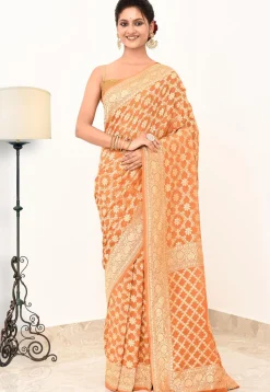 Banarasi Pure Crepe Silk Saree in Orange