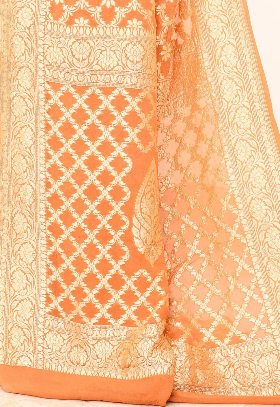 Banarasi Pure Crepe Silk Saree in Orange