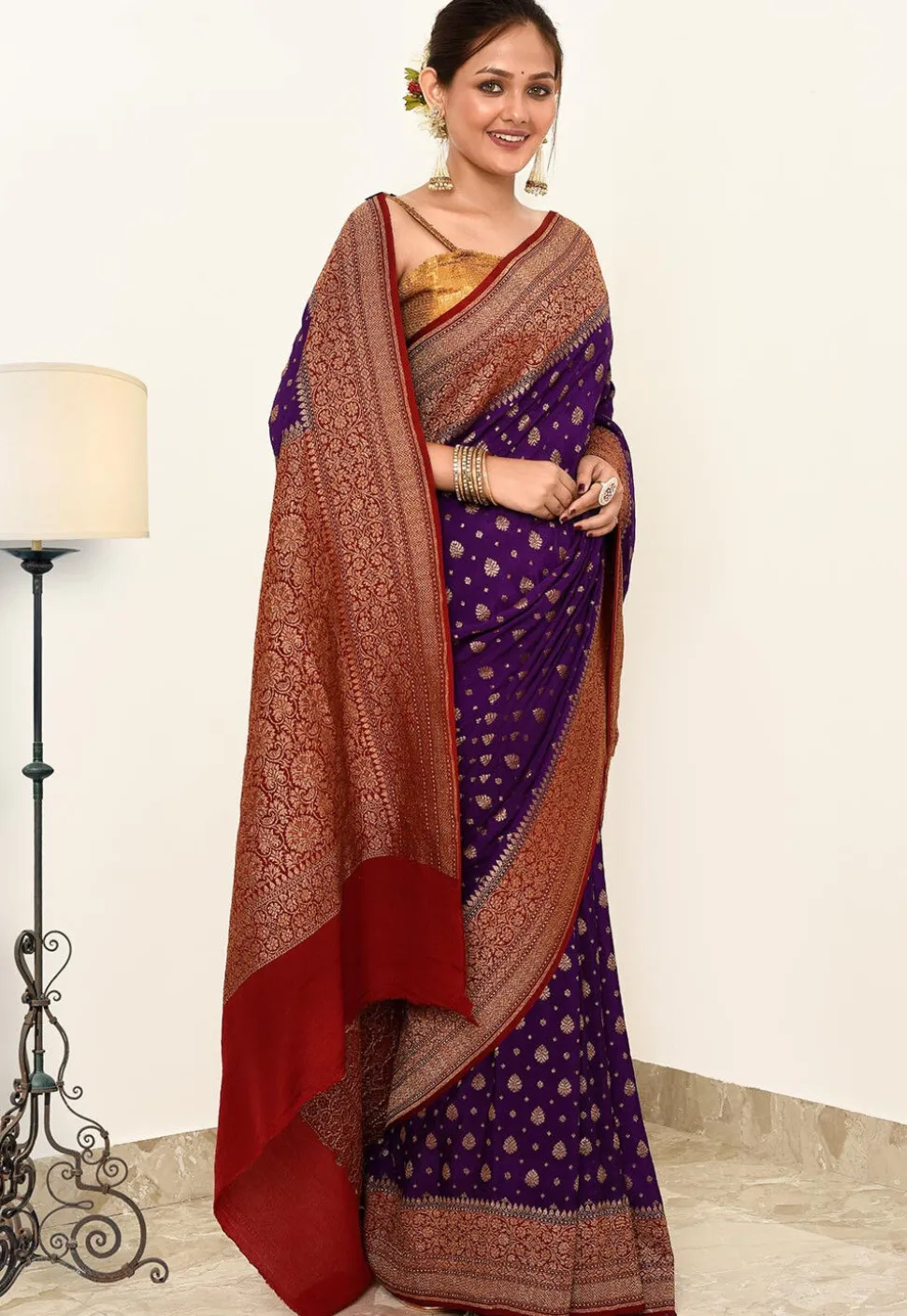 Banarasi Pure Crepe Silk Saree in Purple