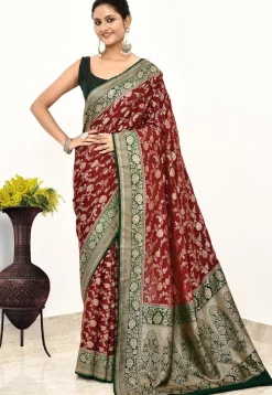 Banarasi Pure Crepe Silk Saree in Maroon
