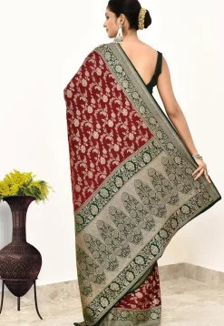 Banarasi Pure Crepe Silk Saree in Maroon