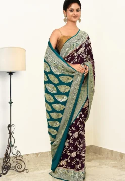 Banarasi Pure Crepe Silk Saree in Purple