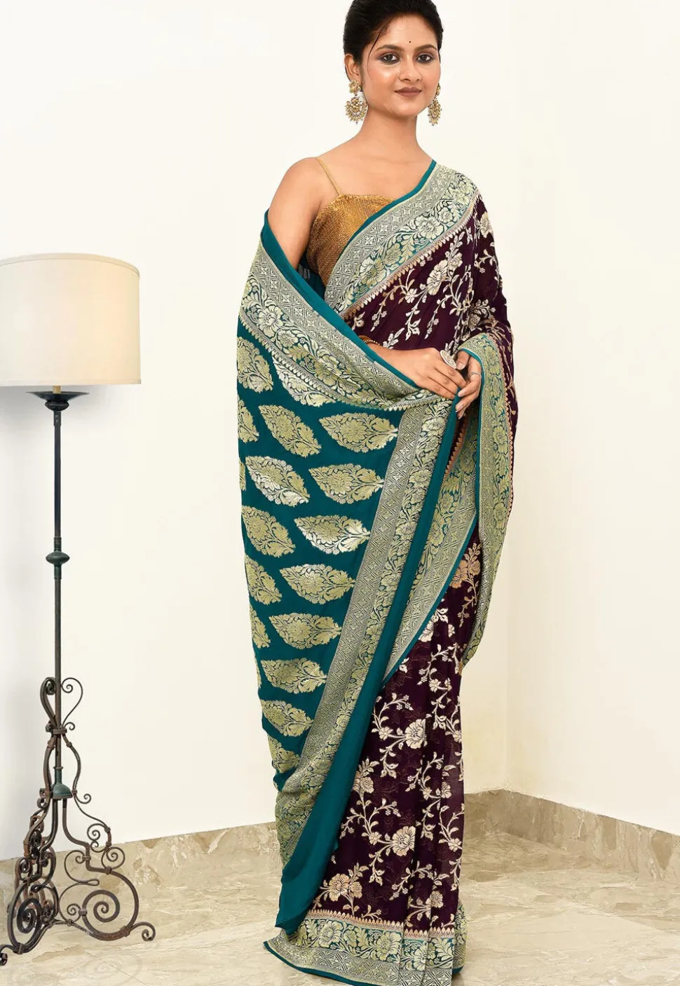 Banarasi Pure Crepe Silk Saree in Purple