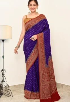 Banarasi Pure Crepe Silk Saree in Navy Blue