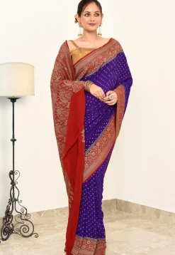 Banarasi Pure Crepe Silk Saree in Navy Blue