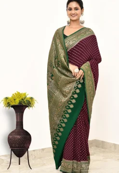 Banarasi Pure Crepe Silk Saree in Wine