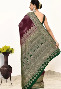 Banarasi Pure Crepe Silk Saree in Wine