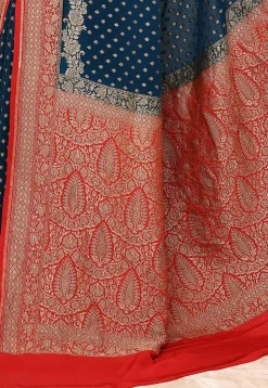Banarasi Pure Crepe Silk Saree in Dark Teal Blue