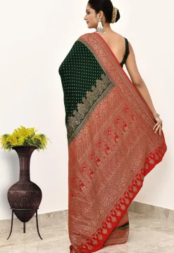 Banarasi Pure Crepe Silk Saree in Dark Green