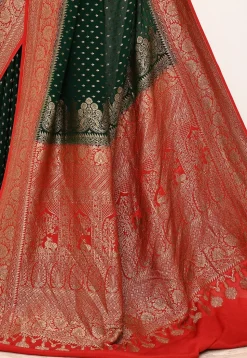 Banarasi Pure Crepe Silk Saree in Dark Green
