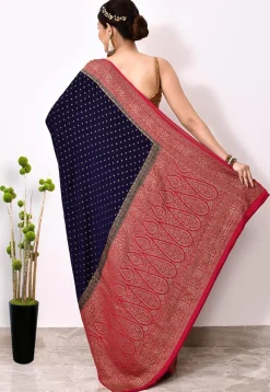 Banarasi Pure Crepe Silk Saree in Navy Blue